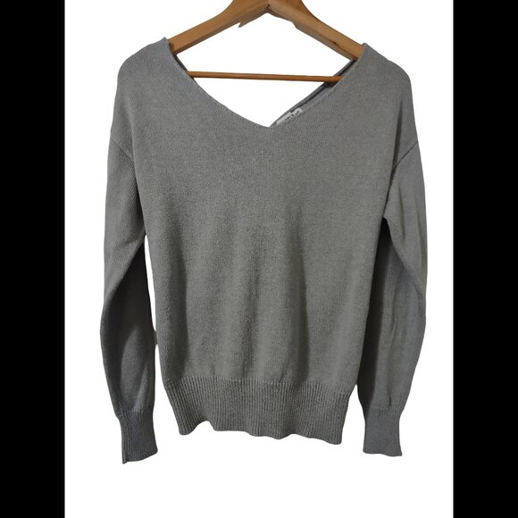 Cotton Emporium Twist V Back Knit Gray Sweater XS - Picture 2 of 4